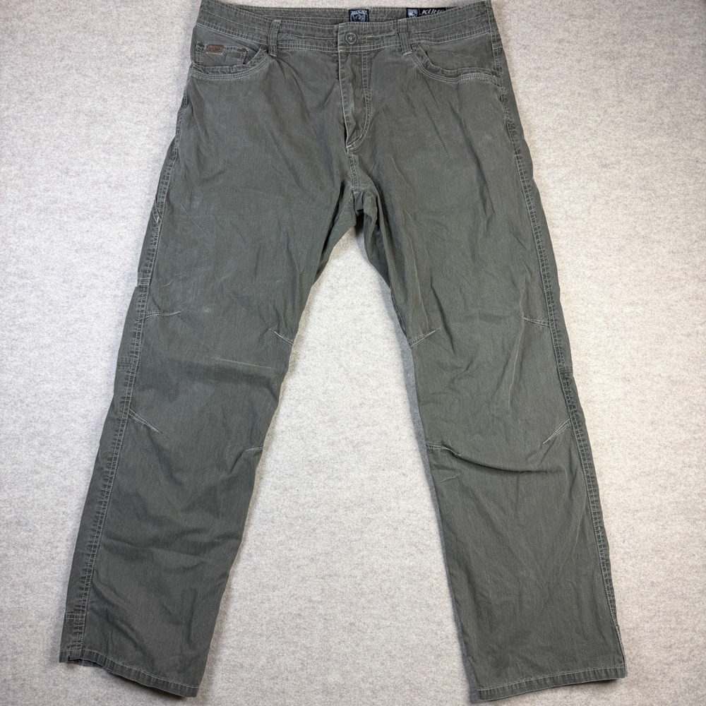 Kuhl Revolvr Mens Pants 36x32 Olive Gray Cotton Nylon Hiking Outdoor Trousers
